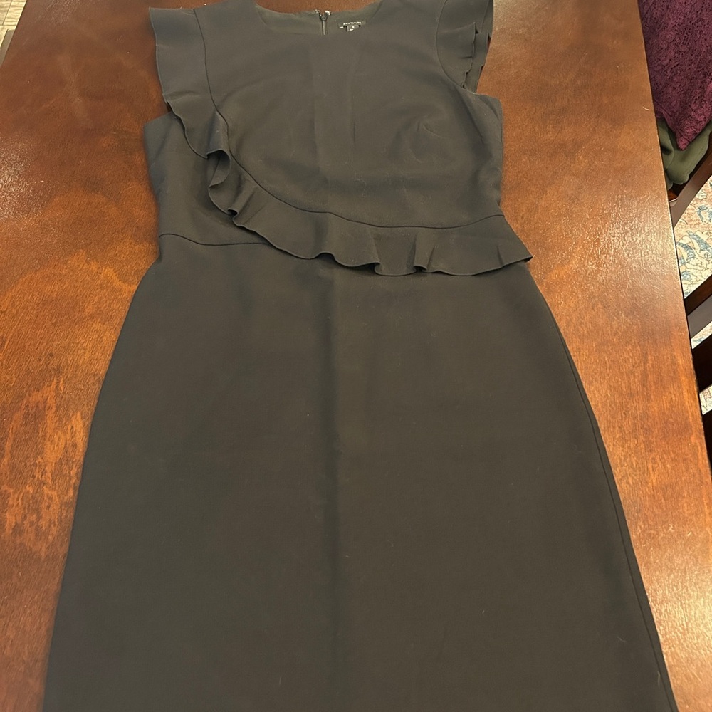 Ann Taylor Black Knee Length Dress with Ruffle Detail
